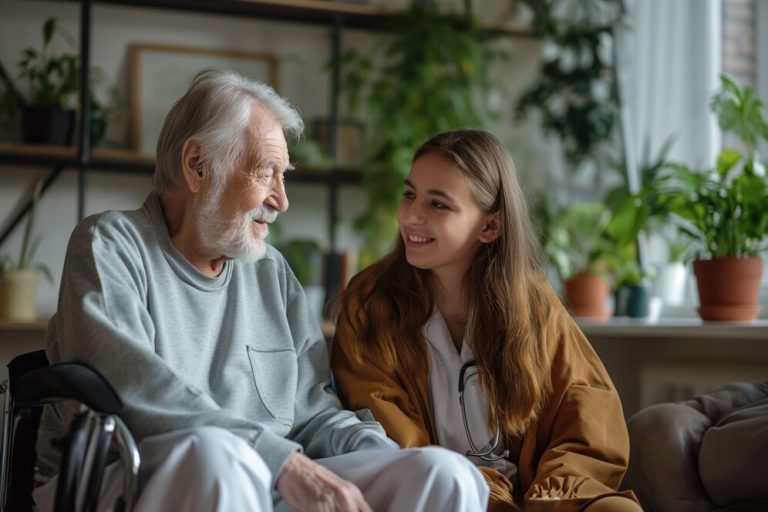 realistic-scene-with-health-worker-taking-care-elderly-patient_23-2151231428